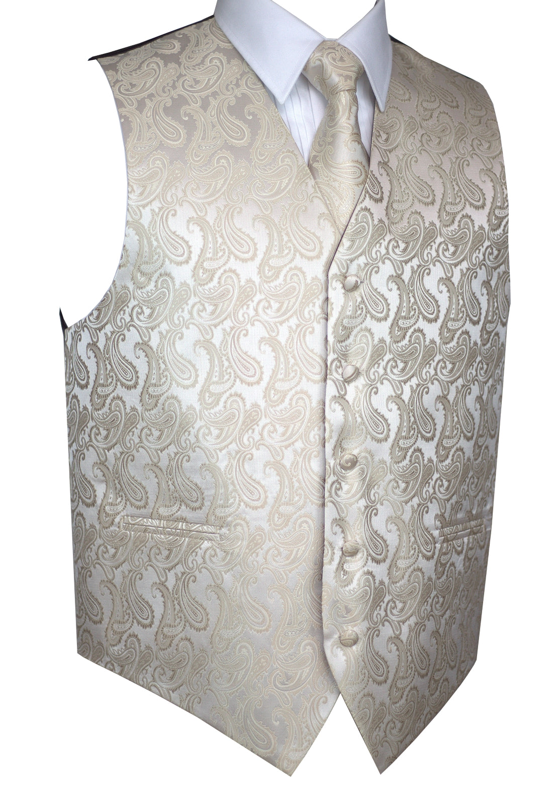 Champagne Paisley Tuxedo Vest Set with Tie & Pocket Square
