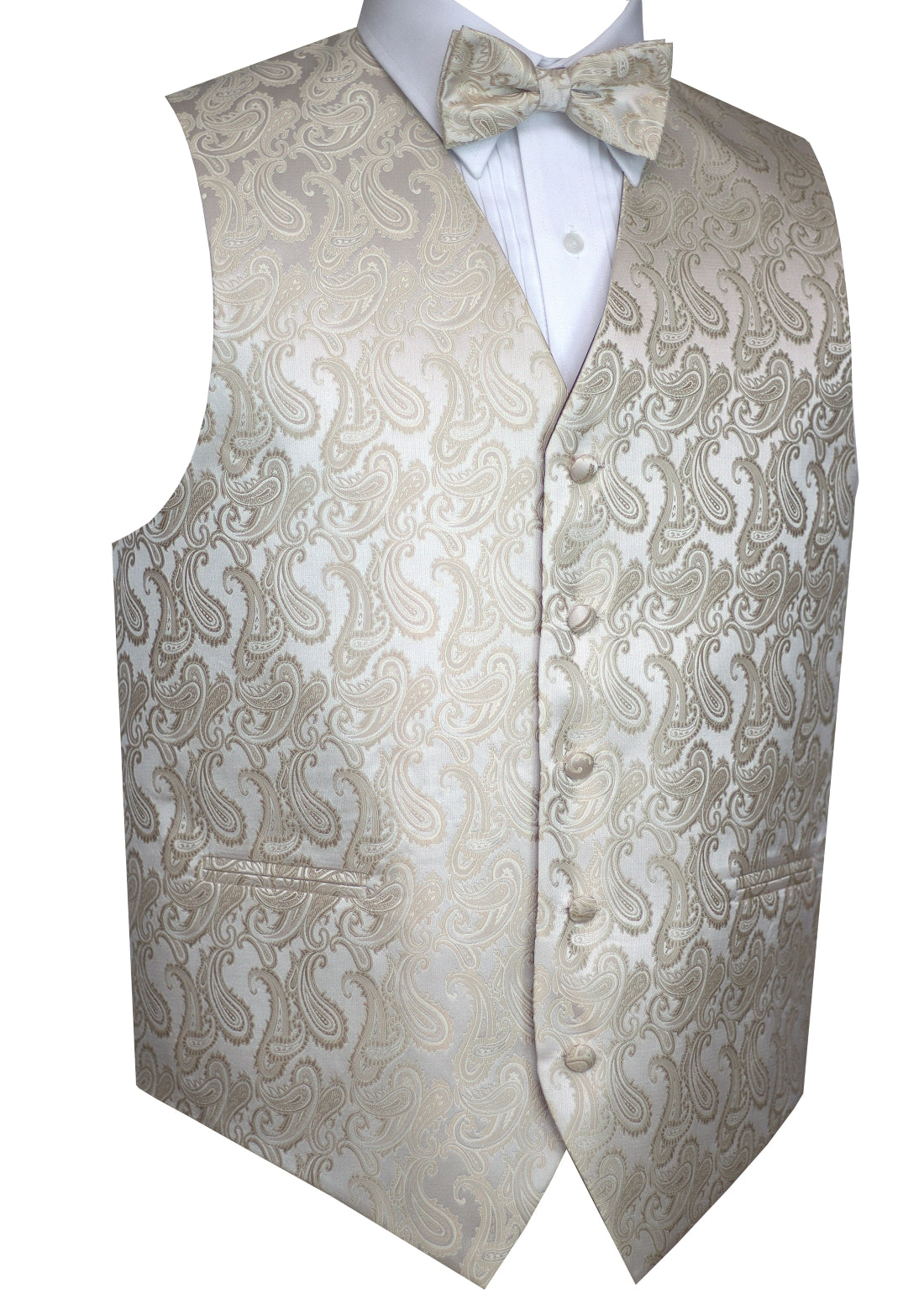 Champagne Paisley Tuxedo Vest Set with Bow-Tie & Pocket Square