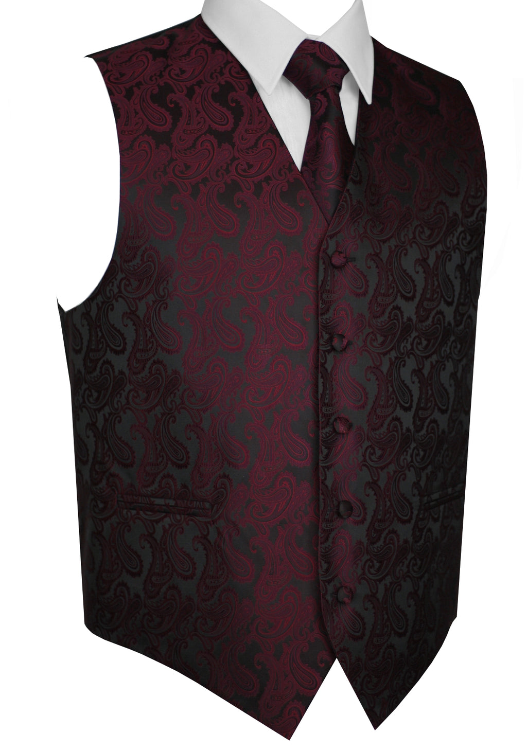 Berry Paisley Tuxedo Vest Set with Tie & Pocket Square