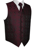 Berry Paisley Tuxedo Vest Set with Tie & Pocket Square