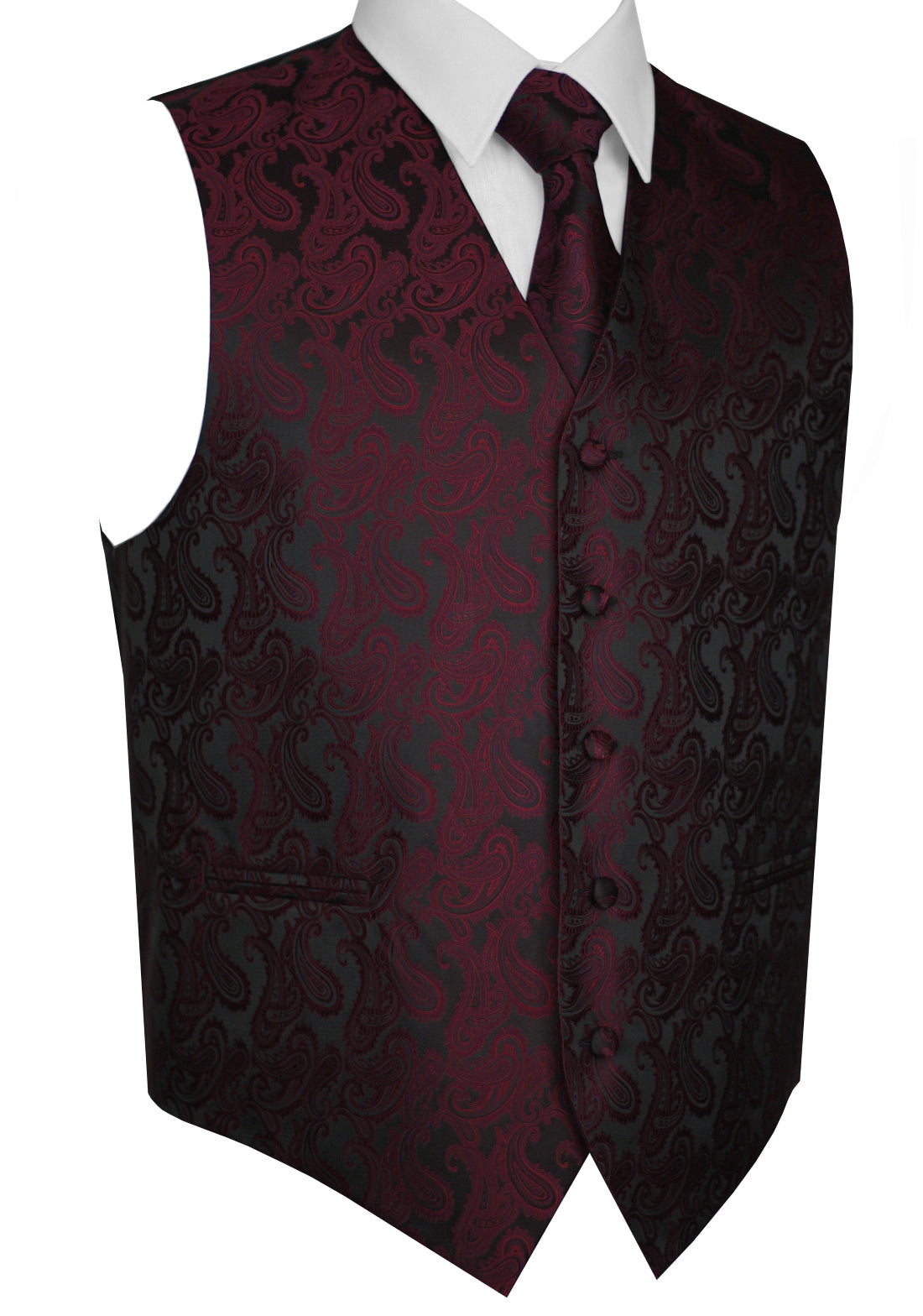 Berry Paisley Tuxedo Vest Set with Tie & Pocket Square