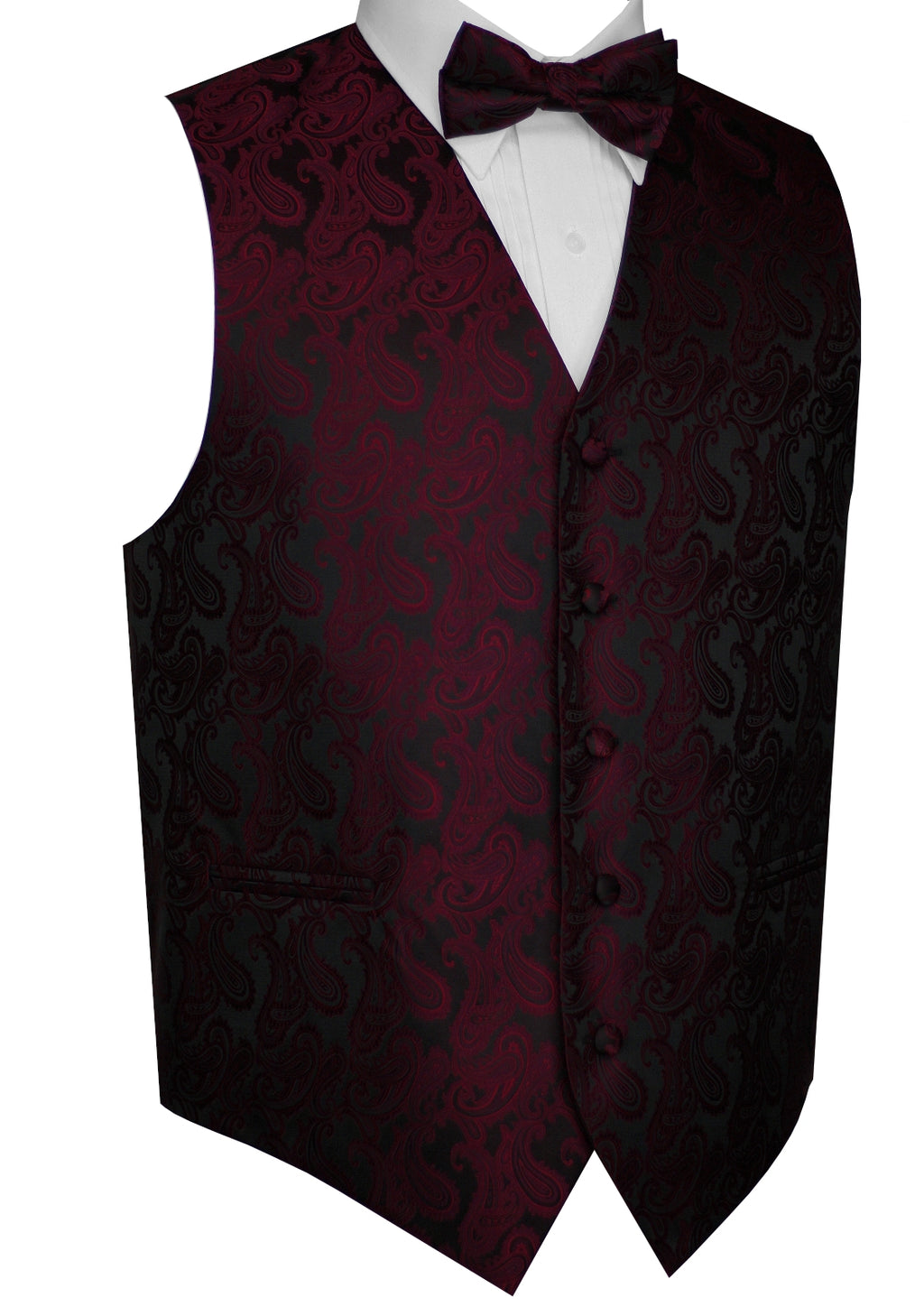 Berry Paisley Tuxedo Vest Set with Bow-Tie & Pocket Square