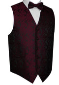 Berry Paisley Tuxedo Vest Set with Bow-Tie & Pocket Square