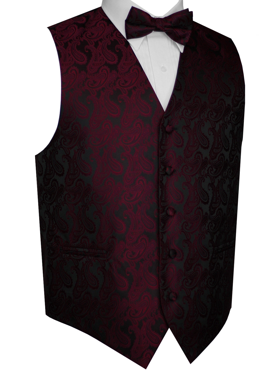 Berry Paisley Tuxedo Vest Set with Bow-Tie & Pocket Square