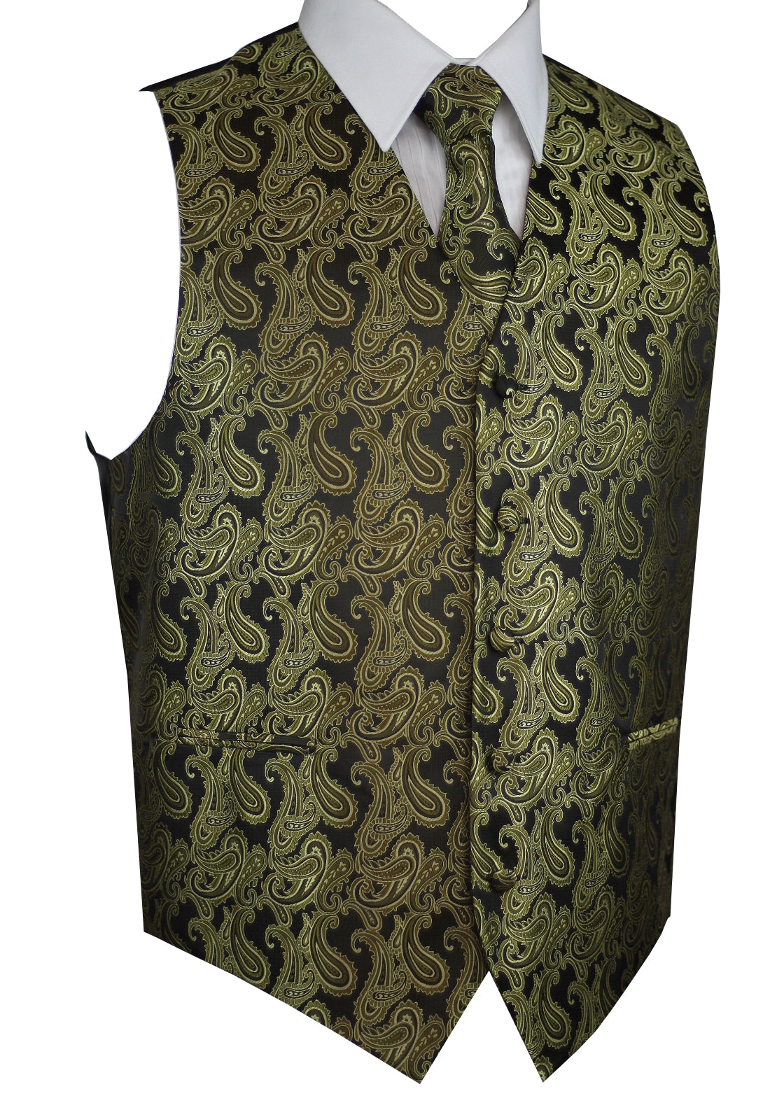 Olive Tuxedo Vest Set with Tie & Pocket Square