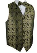 Olive Tuxedo Vest Set with Bow-Tie & Pocket Square