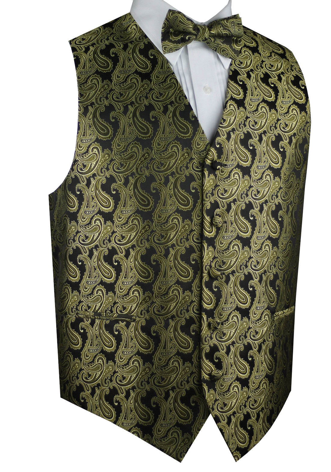 Olive Tuxedo Vest Set with Bow-Tie & Pocket Square