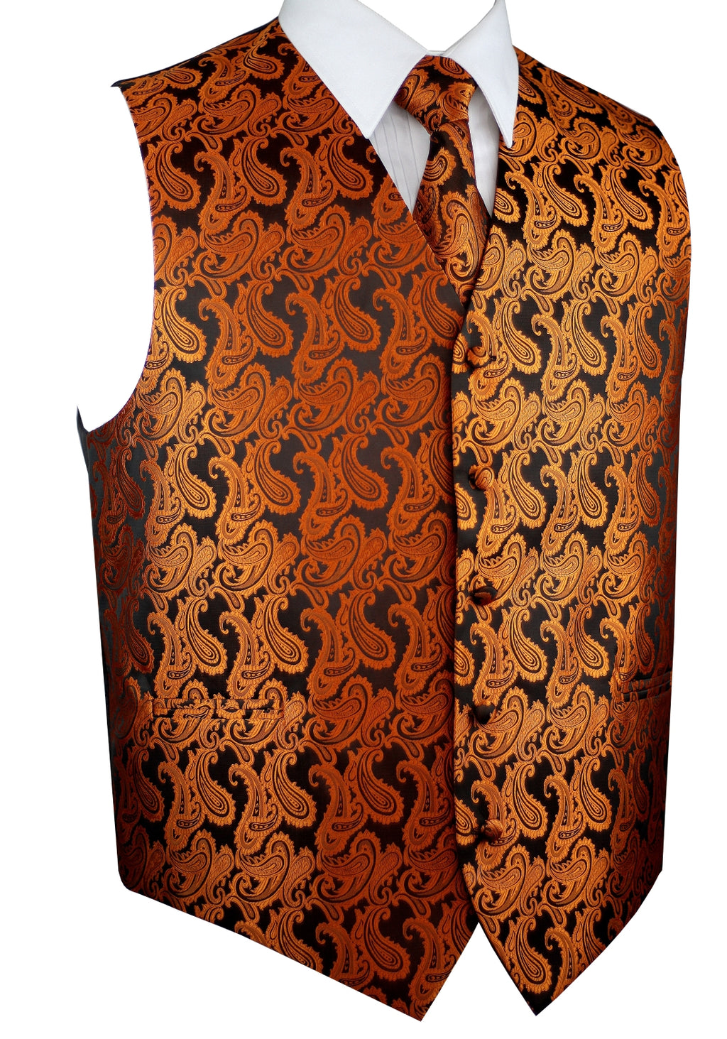 Burnt Orange Paisley Tuxedo Vest Set with Tie & Pocket Square