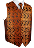 Burnt Orange Paisley Tuxedo Vest Set with Tie & Pocket Square