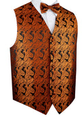 Burnt Orange Paisley Tuxedo Vest Set with Bow-Tie & Pocket Square