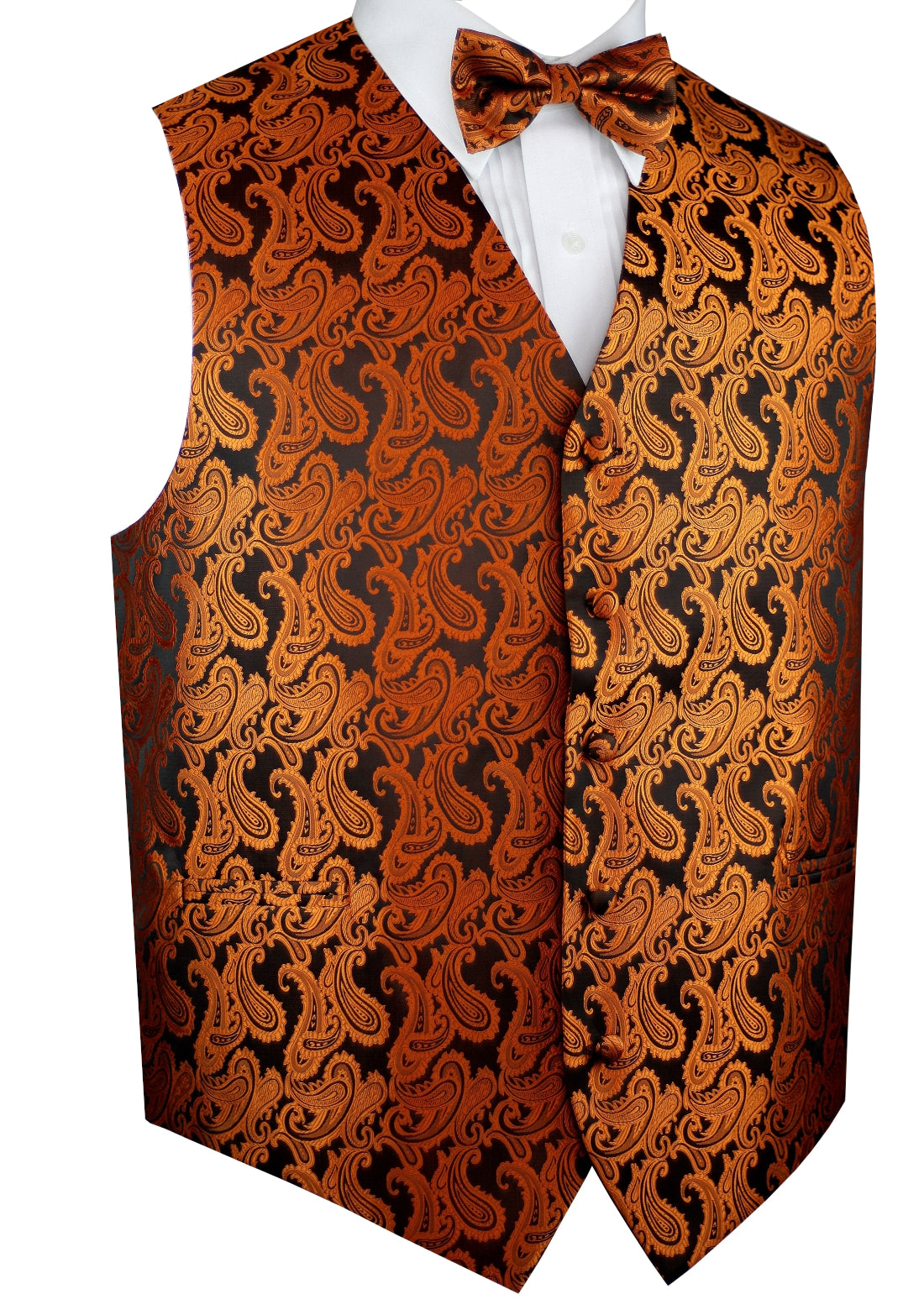 Burnt Orange Paisley Tuxedo Vest Set with Bow-Tie & Pocket Square