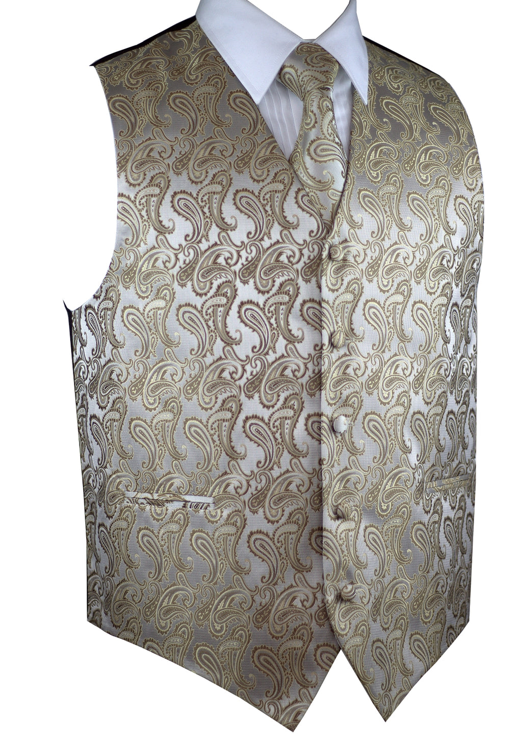 Latte Paisley Tuxedo Vest Set with Tie & Pocket Square