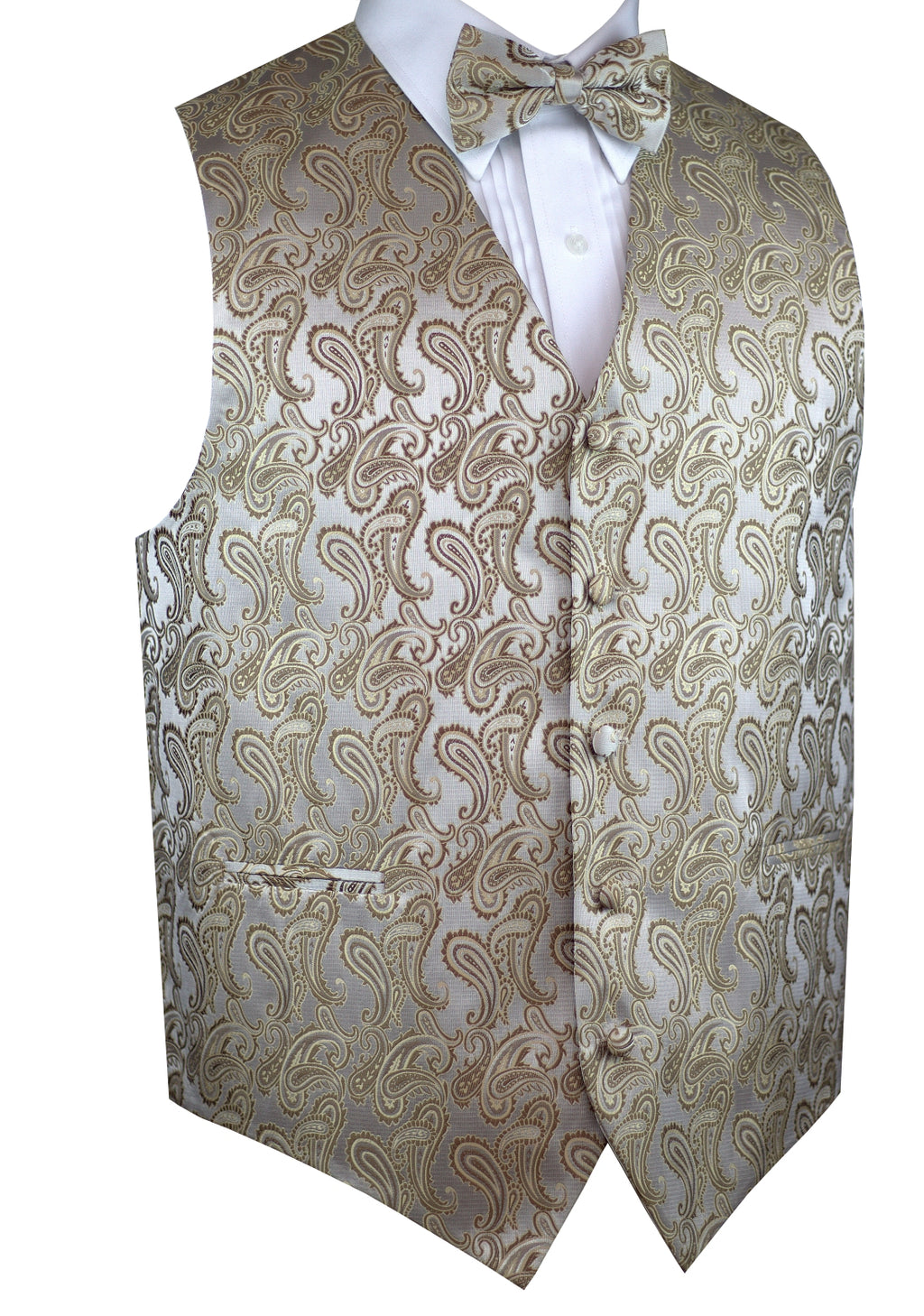 Latte Paisley Tuxedo Vest Set with Bow-Tie & Pocket Square