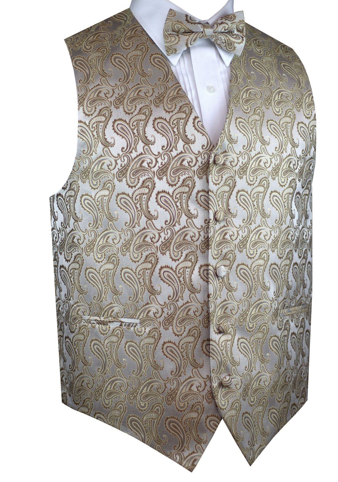 Latte Paisley Tuxedo Vest Set with Bow-Tie & Pocket Square
