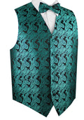Teal Paisley Tuxedo Vest Set with Bow-Tie & Pocket Square